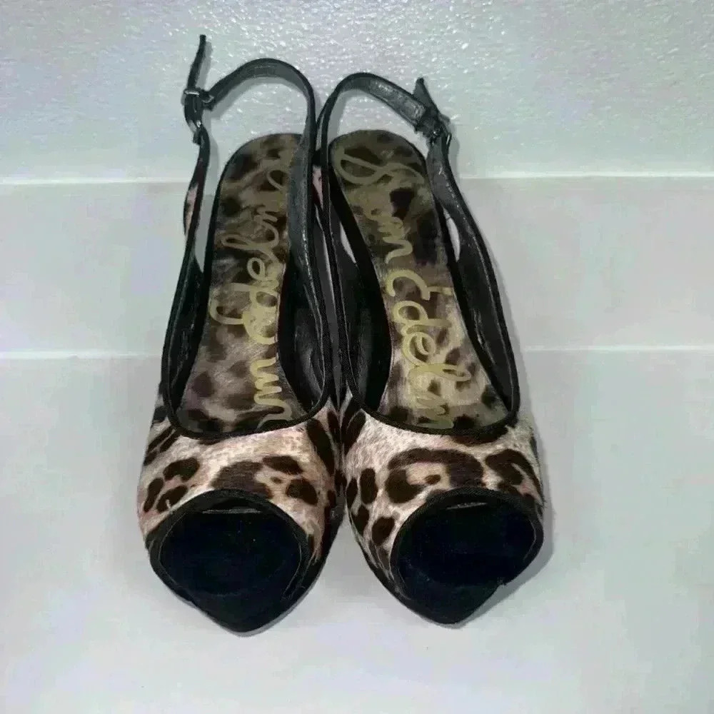 Sam Edelman Heels, Brown Leopard Print, Size 8.5 - Picture 5 of 14